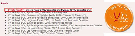 カンプラザン　Top 100 Vins de Pays 2008