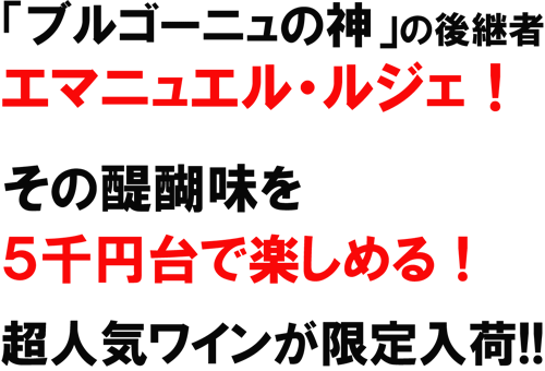 「ブルゴーニュの神」の後継者　エマニュエル・ルジェ！その醍醐味を５千円台で楽しめる！超人気ワインが限定入荷！！