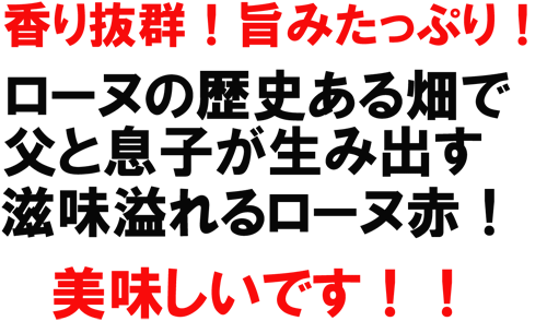 香り抜群！旨みたっぷり！ローヌの歴史ある畑で父と息子が生み出す滋味あふれるローヌ赤！美味しいです！！