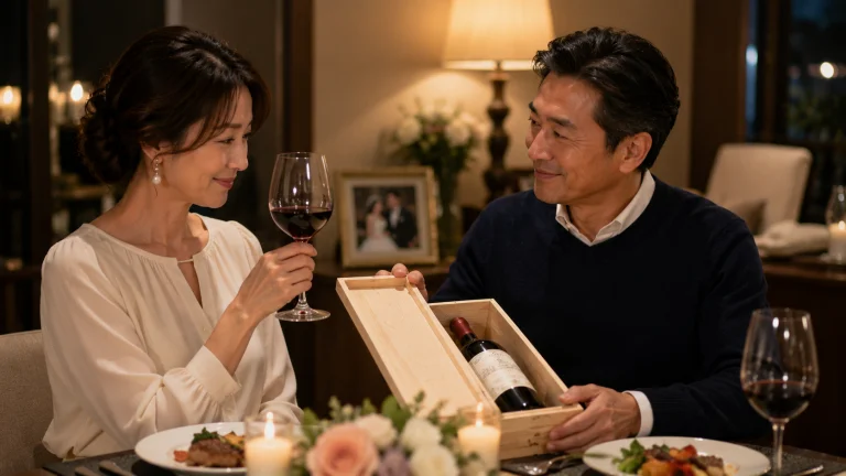 夫の誕生日や結婚記念日に自宅で生まれ年のヴィンテージワインを楽しむご夫婦