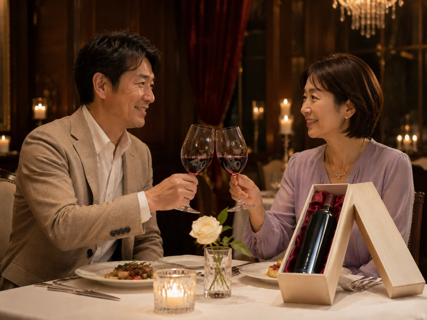 銀婚式 結婚25周年 ご夫婦の祝杯 50-60代カップル