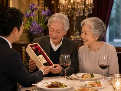 喜寿祝い・夫婦+息子レストランで乾杯