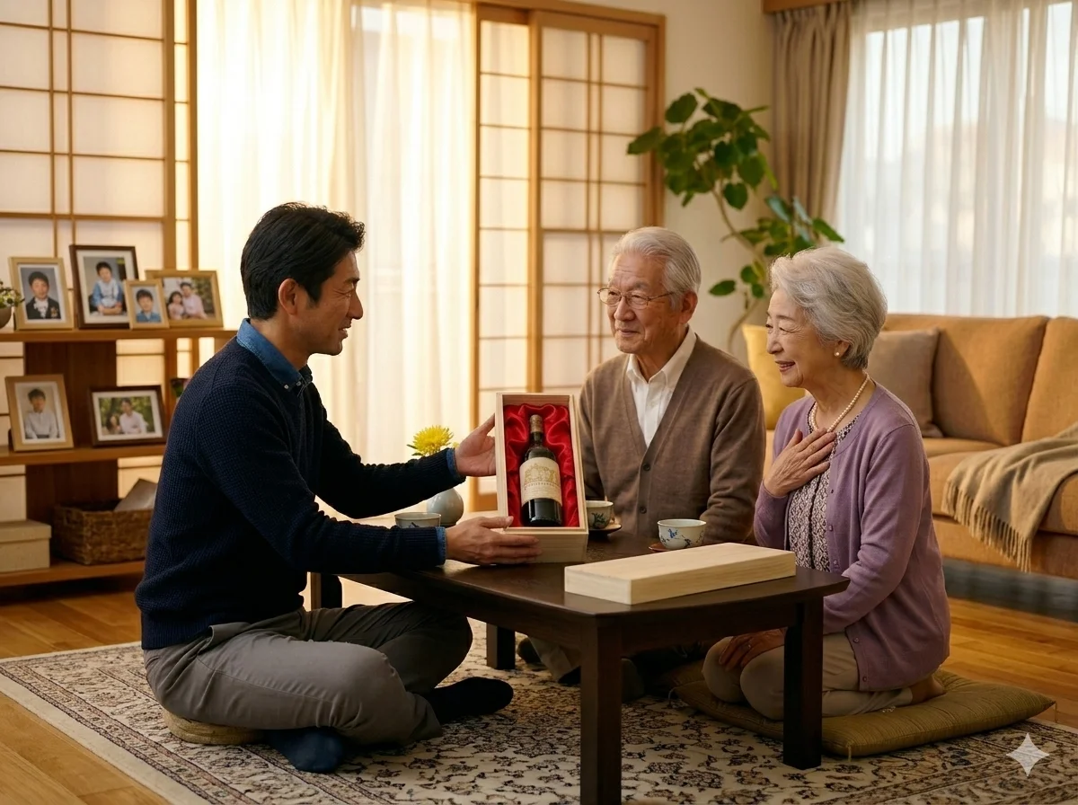 父の日・母の日・敬老の日に息子から両親へ生まれ年ヴィンテージワインを贈る親孝行
