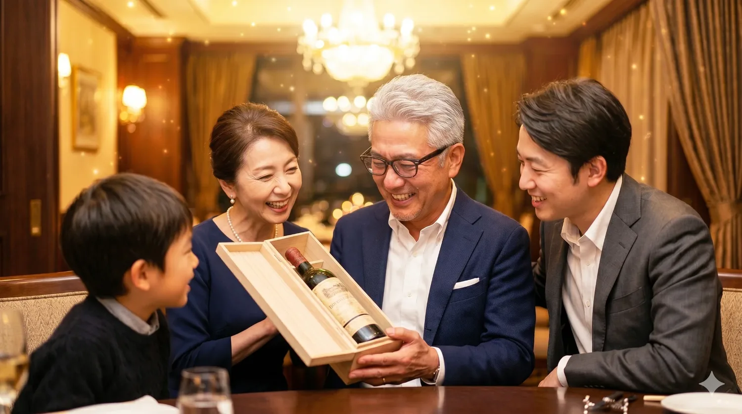 ご家族で集まり生まれ年のワインを開ける記念日