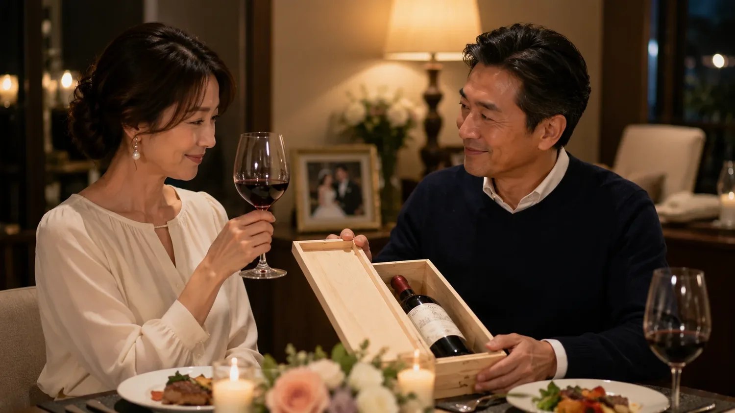 結婚記念日にご夫婦で生まれ年のワインを開ける特別なディナー