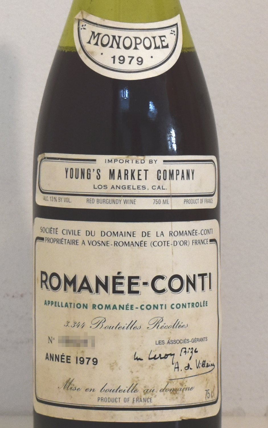 １９７９年 DRC ロマネ・コンティ 赤ワインのラベル画像