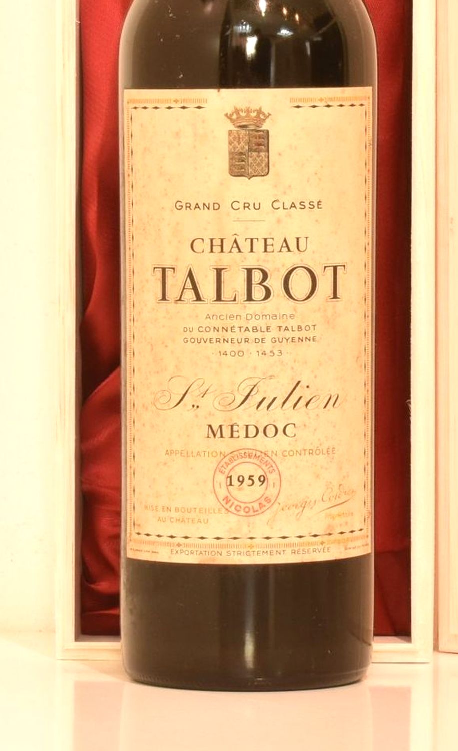 １９５９年 シャトー・タルボ 赤ワインのラベル画像