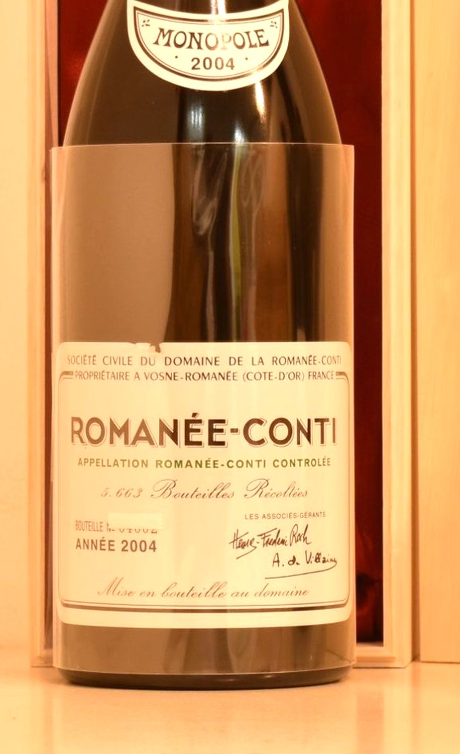 ２００４年 DRC ロマネ・コンティ 赤ワインのラベル画像