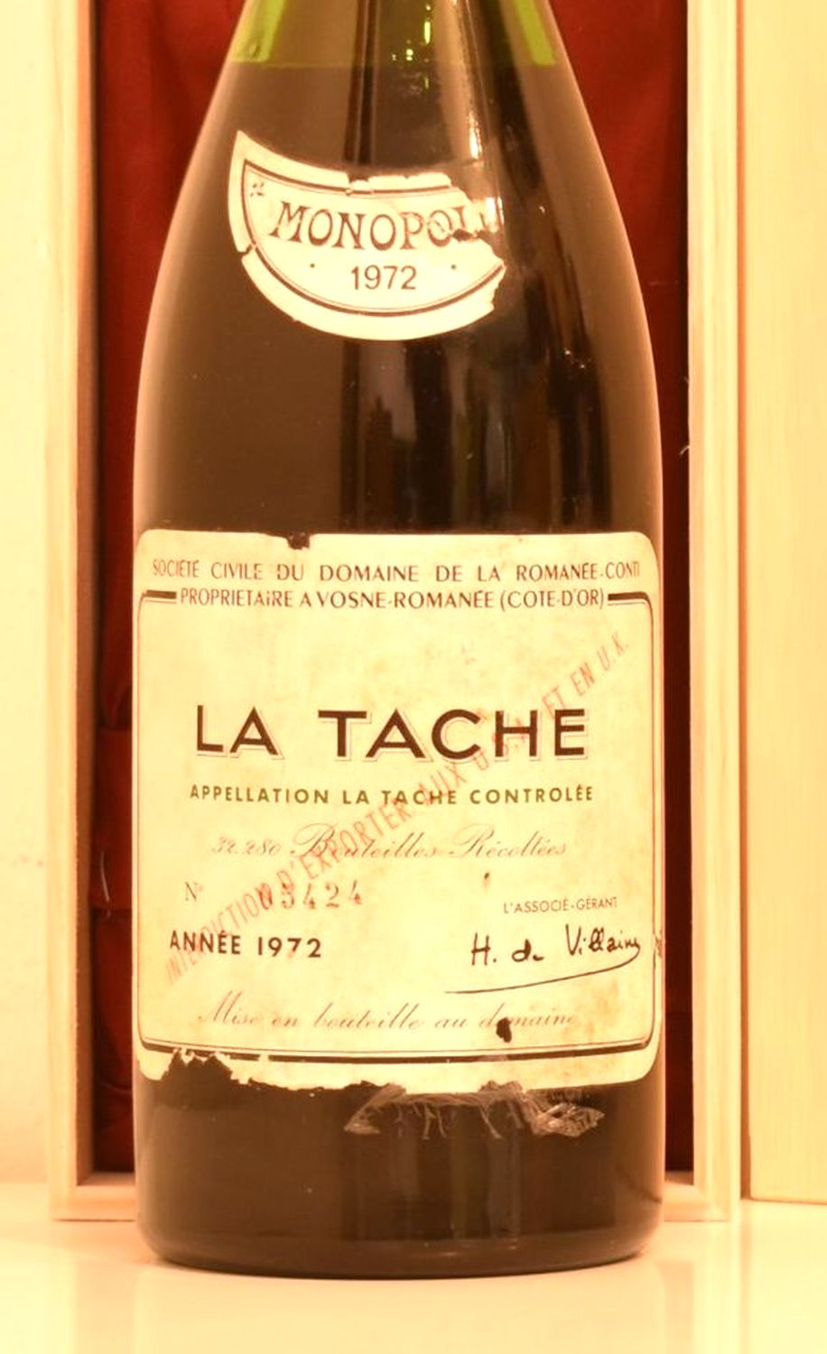 １９７２年 DRC ラ・ターシュ （ドメーヌ・ド・ラ・ロマネ・コンティ） 赤ワインのラベル画像
