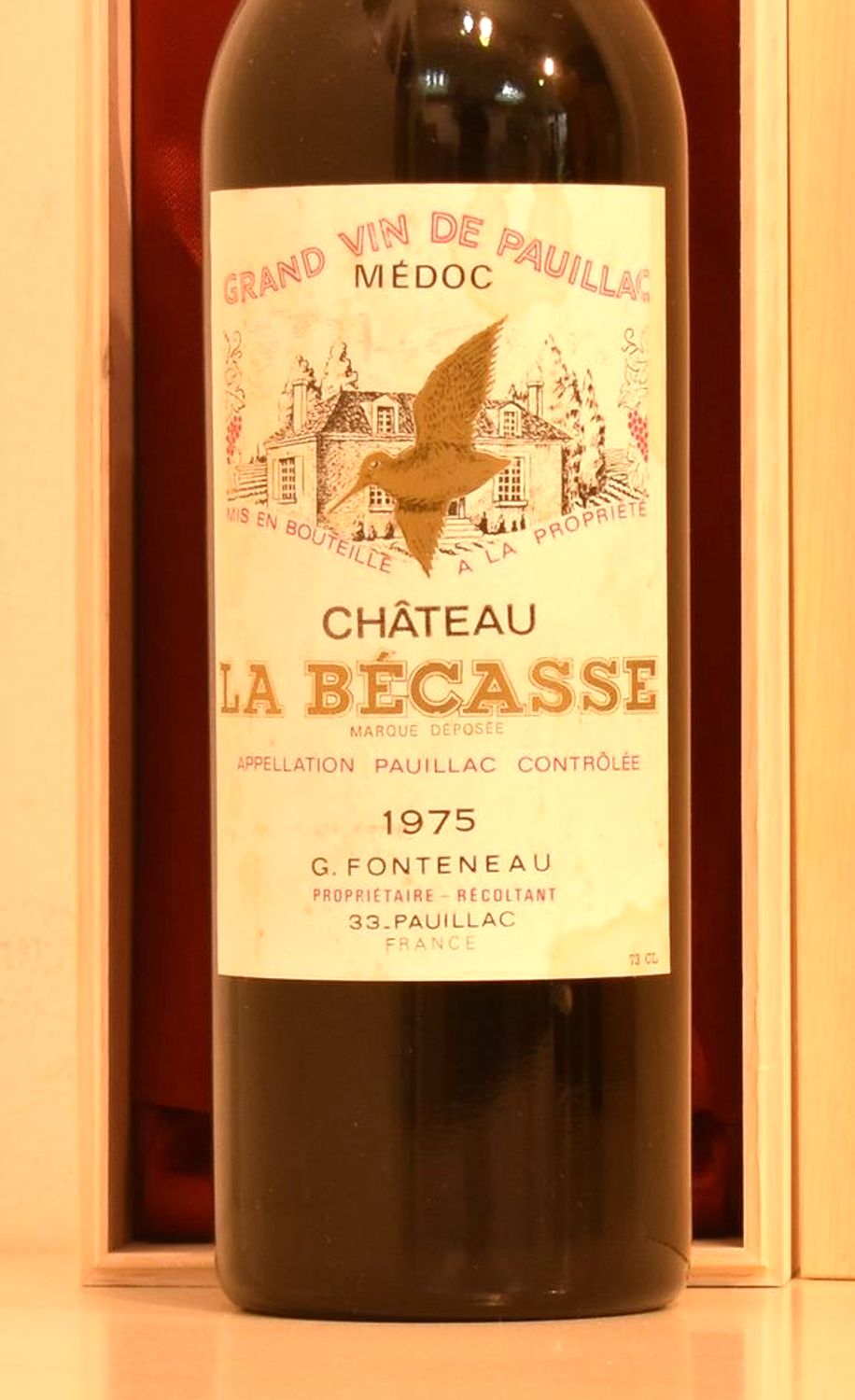 １９７５年 シャトー・ラ・ベカス 赤ワインのラベル画像